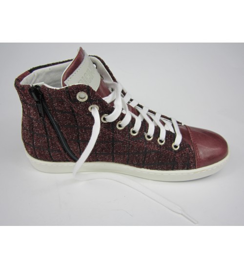 Deluxe handmade sneakers bordeaux  leather, exclusive fabric 